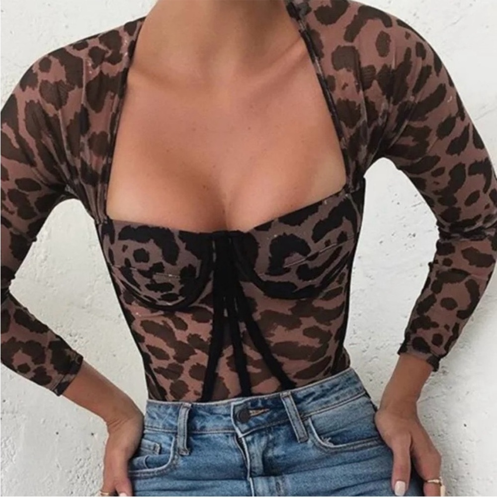 Miss Lola Leopard Print Long Sleeve Top